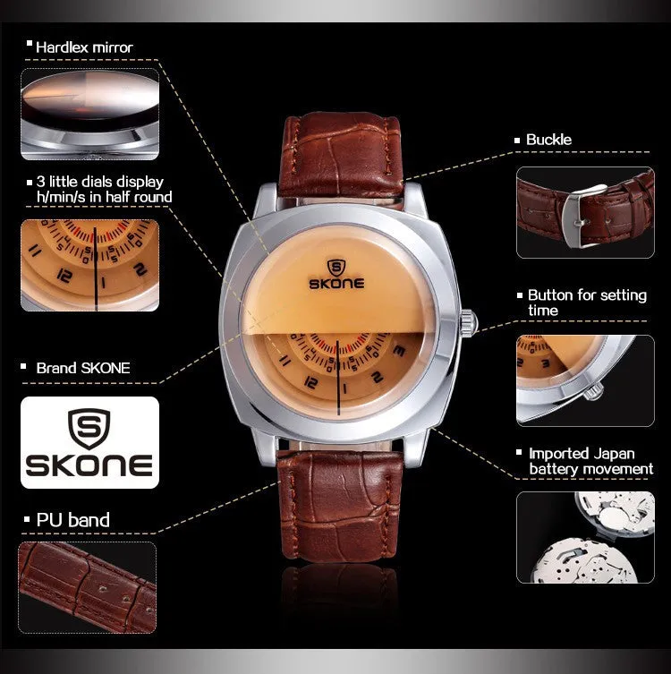 Casual SKONE Genuine Men & Women Brand Wristwatches Special design Military Leather Sports Watch Relogio Masculino