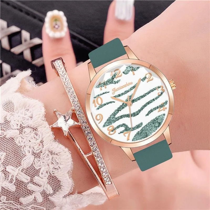 Casual Vegan Leather Strap with Multicolor Zebra Pattern Quartz Watches