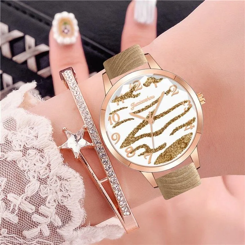 Casual Vegan Leather Strap with Multicolor Zebra Pattern Quartz Watches
