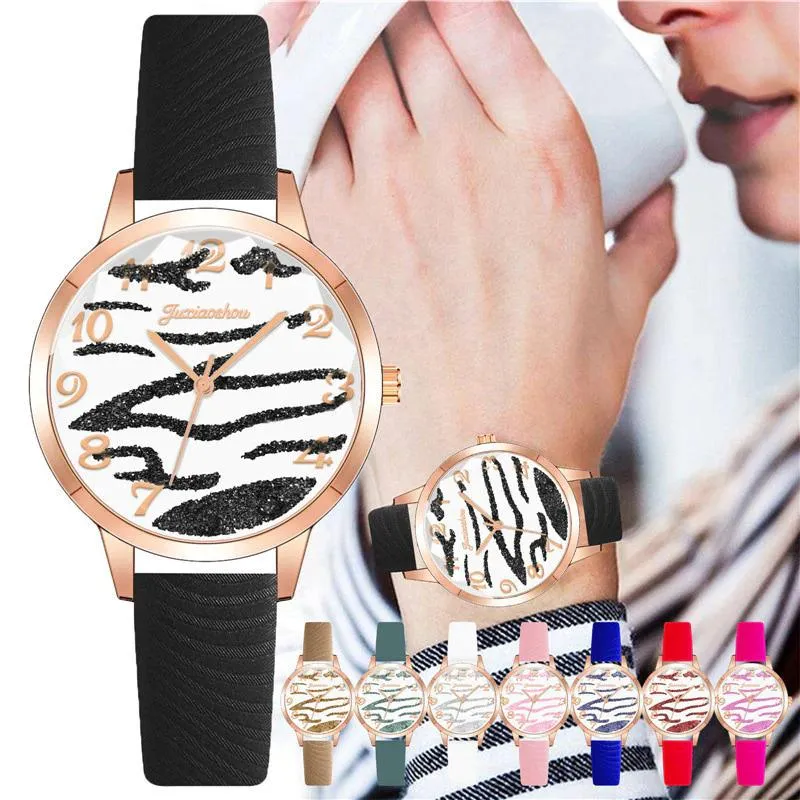 Casual Vegan Leather Strap with Multicolor Zebra Pattern Quartz Watches