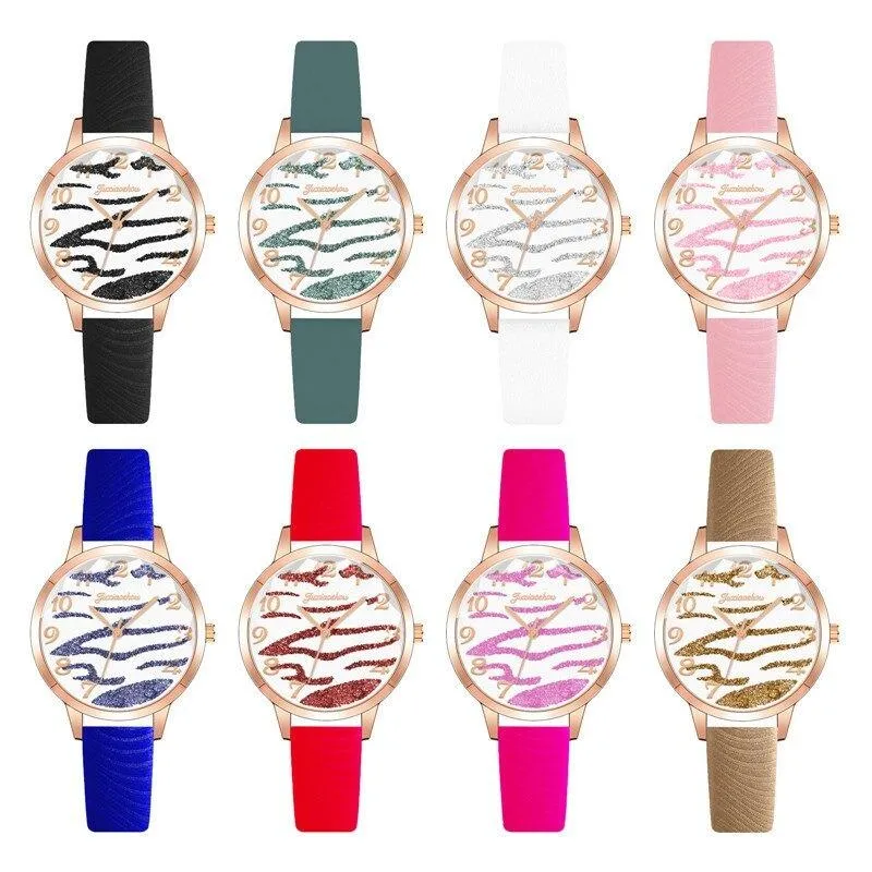Casual Vegan Leather Strap with Multicolor Zebra Pattern Quartz Watches
