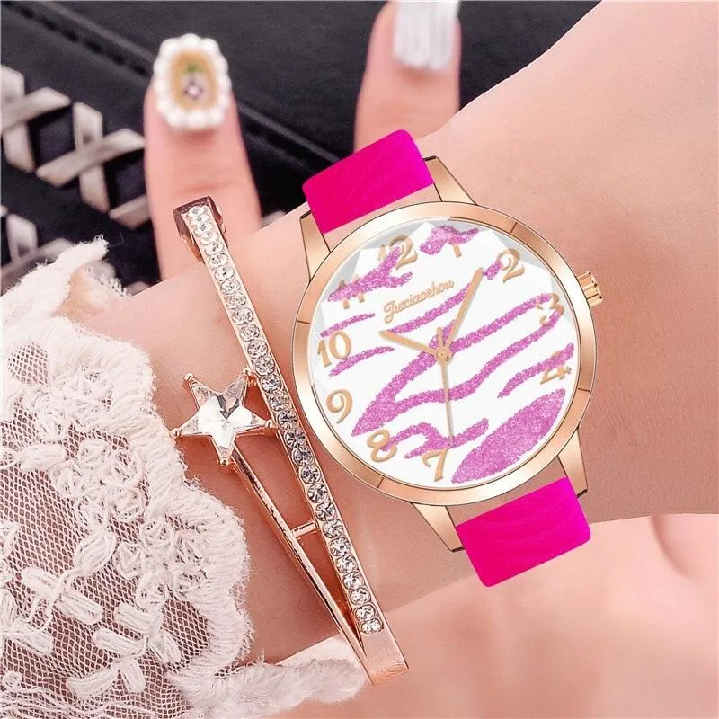 Casual Vegan Leather Strap with Multicolor Zebra Pattern Quartz Watches