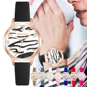Casual Vegan Leather Strap with Multicolor Zebra Pattern Quartz Watches