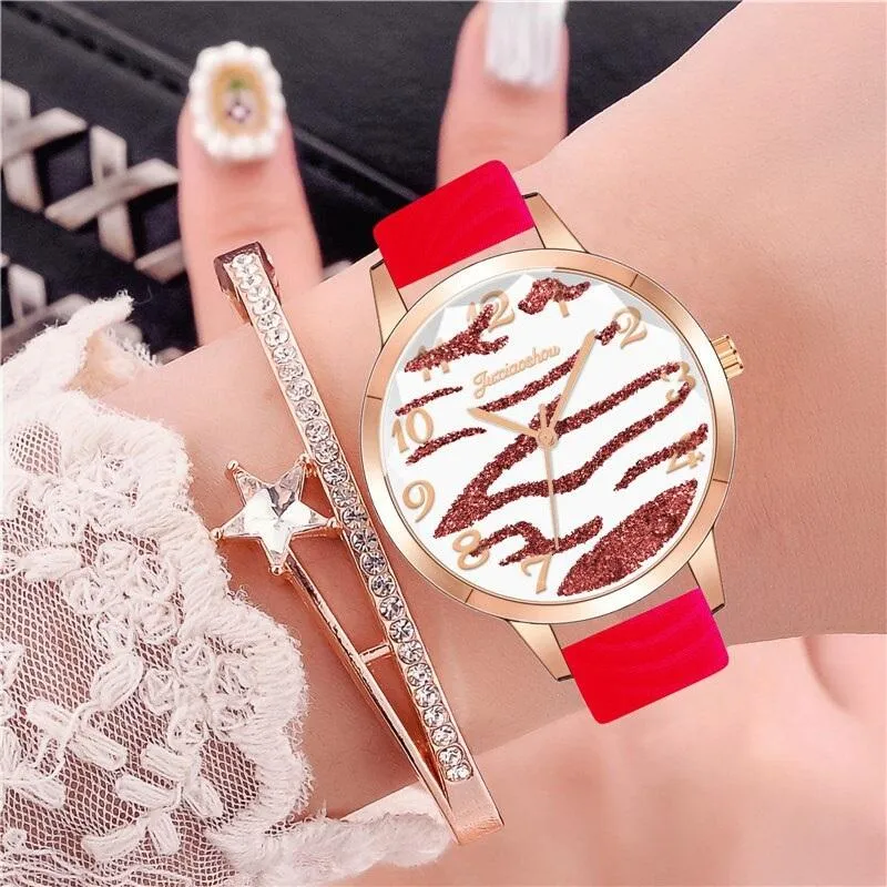 Casual Vegan Leather Strap with Multicolor Zebra Pattern Quartz Watches
