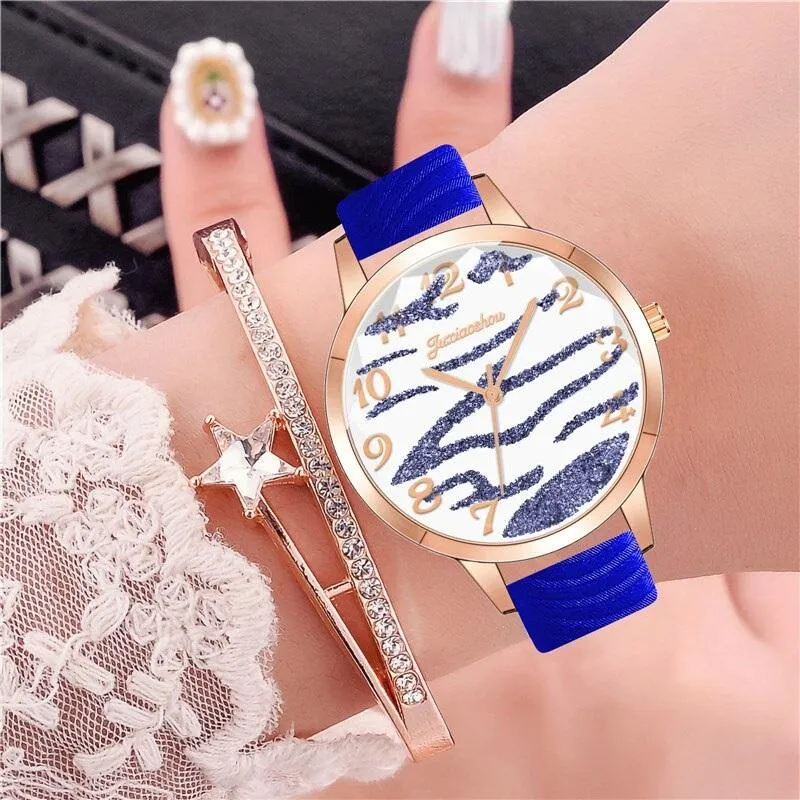 Casual Vegan Leather Strap with Multicolor Zebra Pattern Quartz Watches