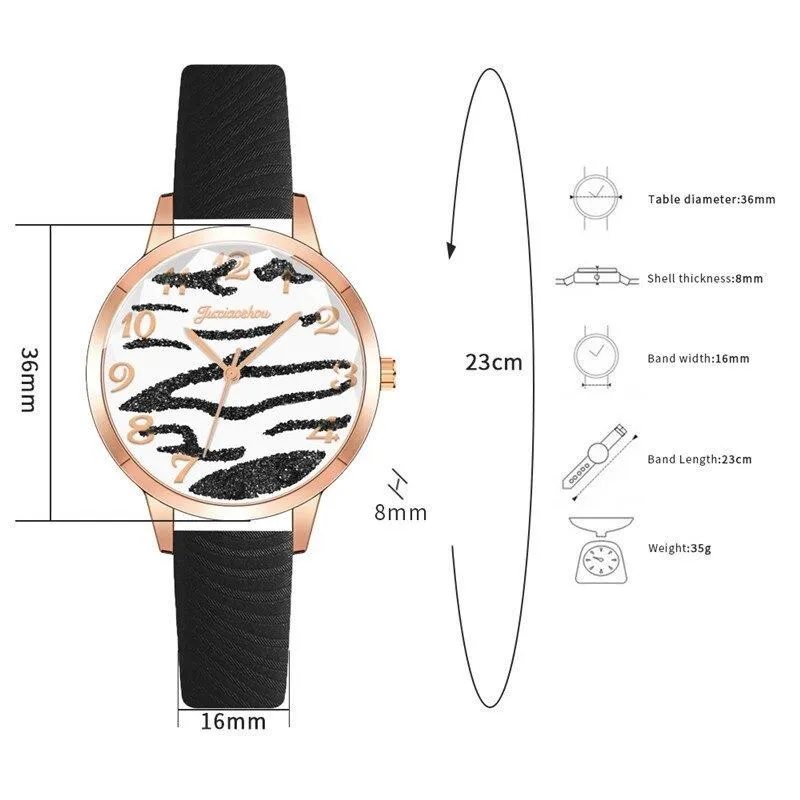Casual Vegan Leather Strap with Multicolor Zebra Pattern Quartz Watches