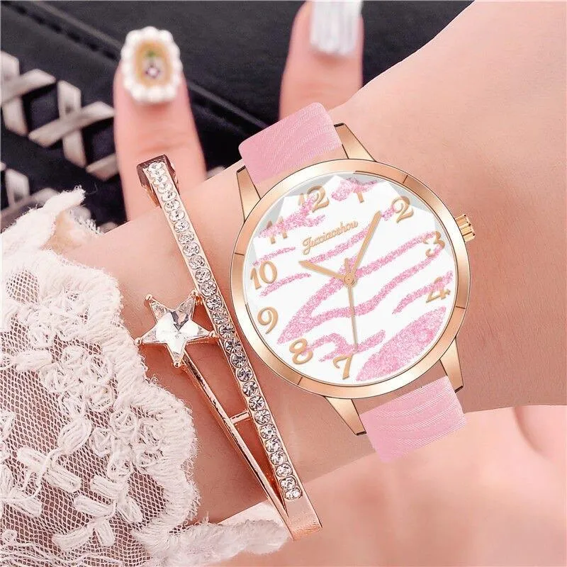 Casual Vegan Leather Strap with Multicolor Zebra Pattern Quartz Watches