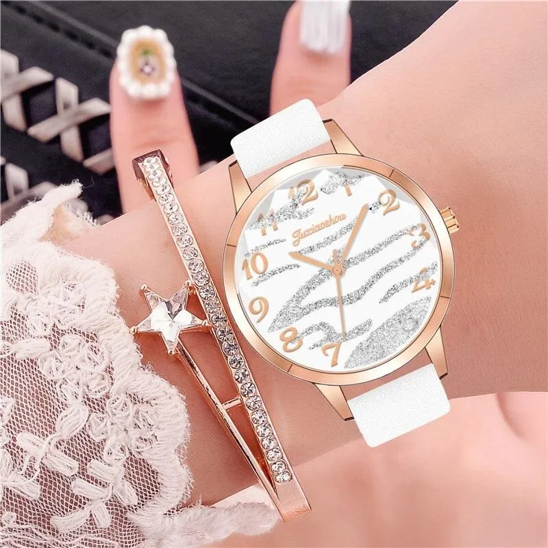 Casual Vegan Leather Strap with Multicolor Zebra Pattern Quartz Watches