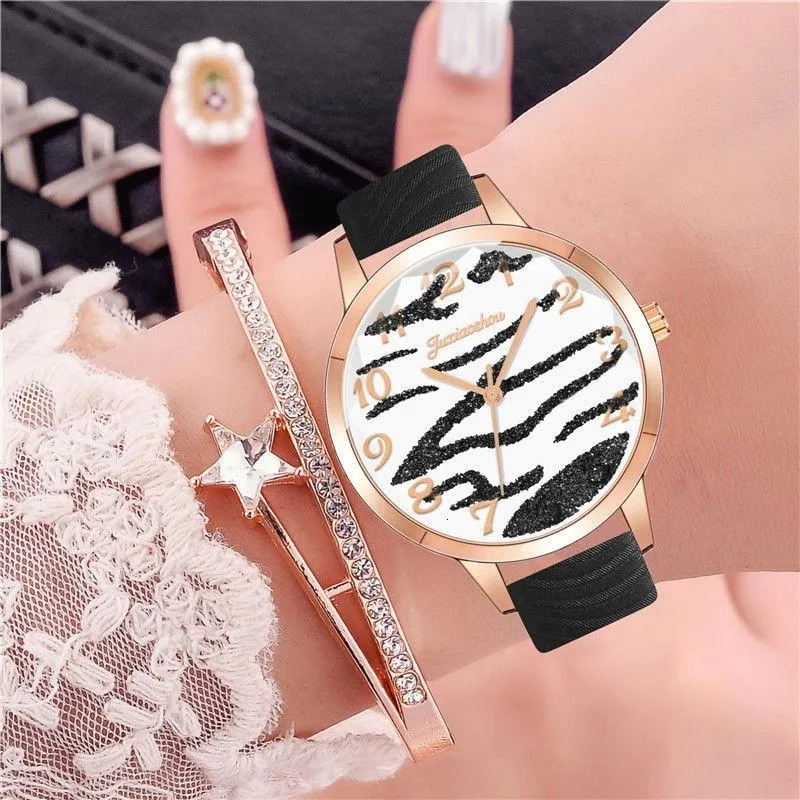 Casual Vegan Leather Strap with Multicolor Zebra Pattern Quartz Watches