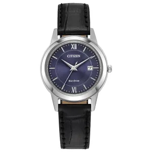 Citizen Eco-Drive Classic Blue Dial and Black Leather Strap Watch | 29.3mm | FE1087-01L