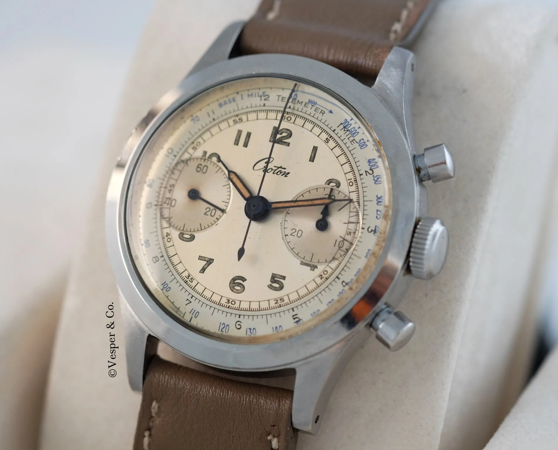 Croton Clamshell Chronograph with Tachometer and Telemeter Scales