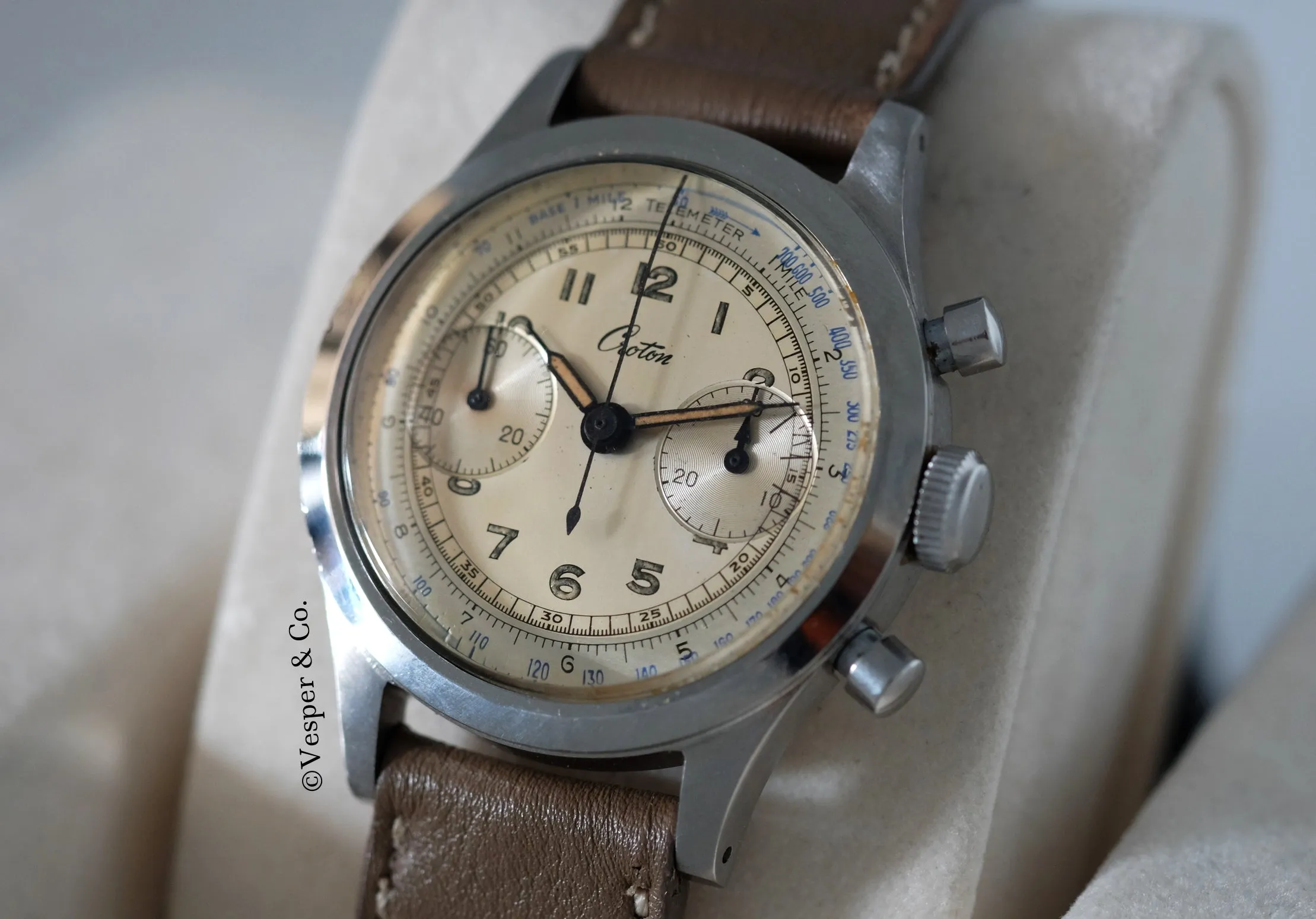 Croton Clamshell Chronograph with Tachometer and Telemeter Scales