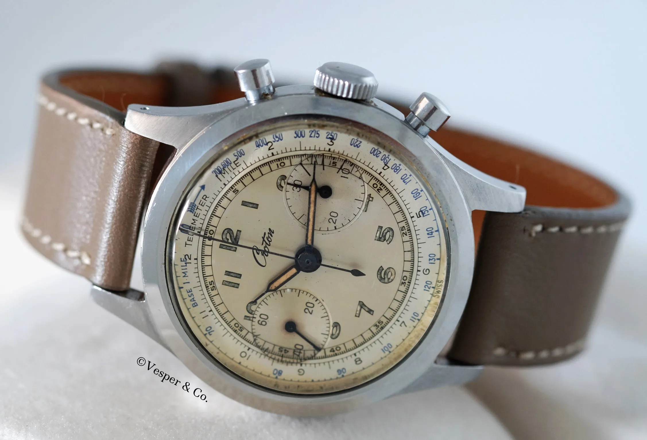 Croton Clamshell Chronograph with Tachometer and Telemeter Scales