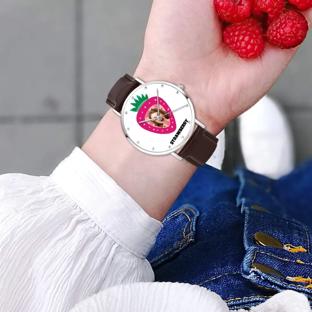 Custom Face Watch Cute Fruit Watch Strawberry Pattern Watch Gift for Her