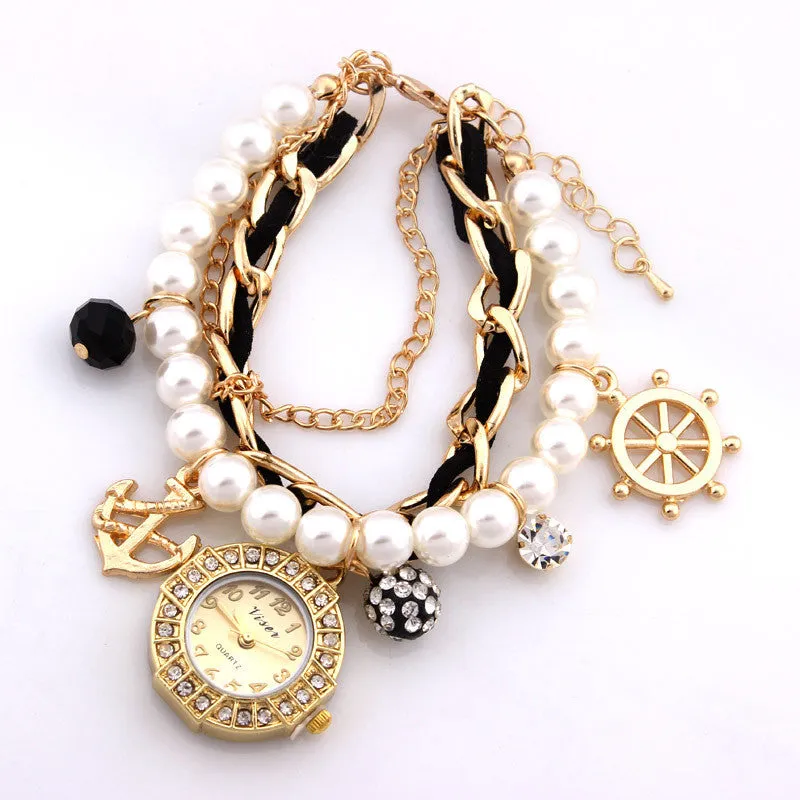 Fashion Bracelet Wristwatches Women Rhinestone Watches Alloy Case Analog Acrylic Watch