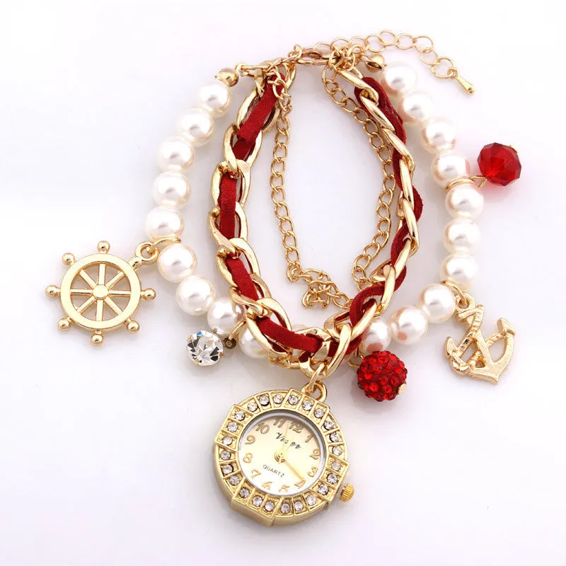 Fashion Bracelet Wristwatches Women Rhinestone Watches Alloy Case Analog Acrylic Watch