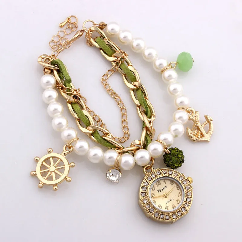 Fashion Bracelet Wristwatches Women Rhinestone Watches Alloy Case Analog Acrylic Watch