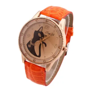 Fashion Ladies Quartz Watch Women Rhinestone Watches Alloy Analog PU Band Kitty Crystal Hour Wristwatches