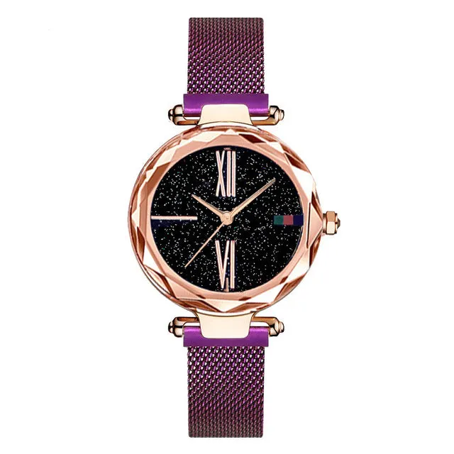 Fashion Women Rose Gold Watches Magent Buckle Starry Sky Creative minimalism Roman Numeral Hot Eleange Lady's Casual Watch Gift