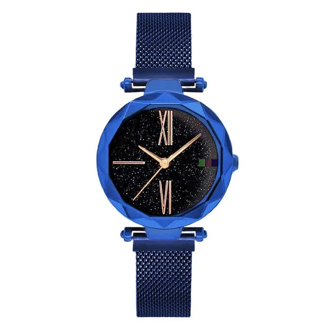 Fashion Women Rose Gold Watches Magent Buckle Starry Sky Creative minimalism Roman Numeral Hot Eleange Lady's Casual Watch Gift