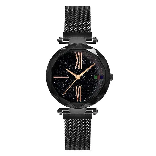Fashion Women Rose Gold Watches Magent Buckle Starry Sky Creative minimalism Roman Numeral Hot Eleange Lady's Casual Watch Gift