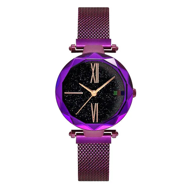 Fashion Women Rose Gold Watches Magent Buckle Starry Sky Creative minimalism Roman Numeral Hot Eleange Lady's Casual Watch Gift