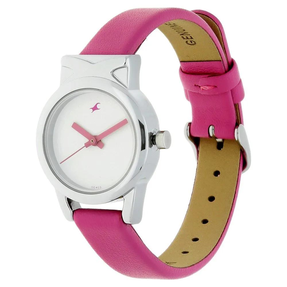 Fastrack Quartz Analog White Dial Leather Strap Watch for Girls-NP6088SL01