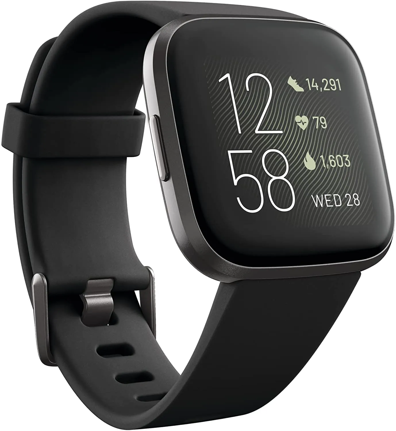 Fitbit Versa 2 Health and Fitness Smartwatch with Heart Rate, Music, Alexa Built-In, Sleep and Swim Tracking, Black/Carbon, One Size (S and L Bands Included)