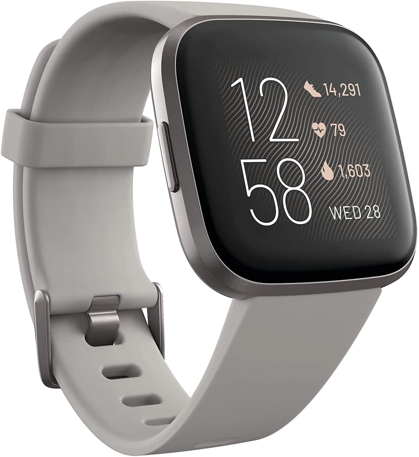 Fitbit Versa 2 Health and Fitness Smartwatch with Heart Rate, Music, Alexa Built-In, Sleep and Swim Tracking, Black/Carbon, One Size (S and L Bands Included)