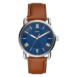 Fossil Men's Blue Dial Brown Genuine Leather Band Analog Quartz Watch - FS5661