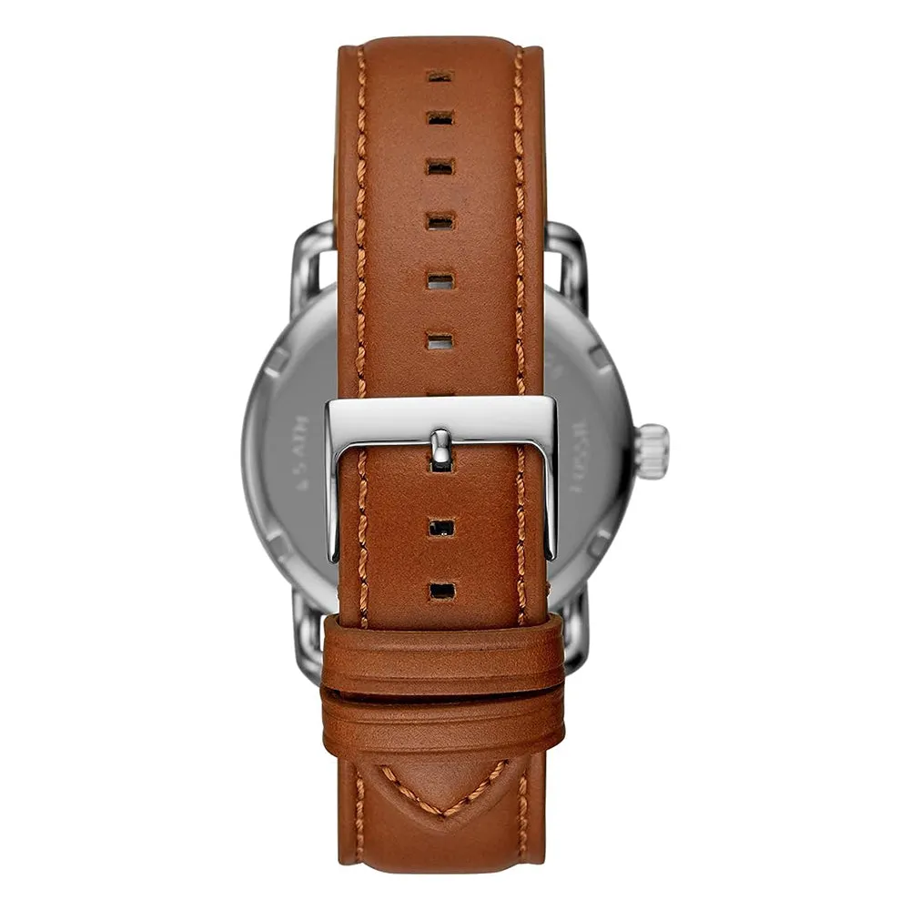 Fossil Men's Blue Dial Brown Genuine Leather Band Analog Quartz Watch - FS5661