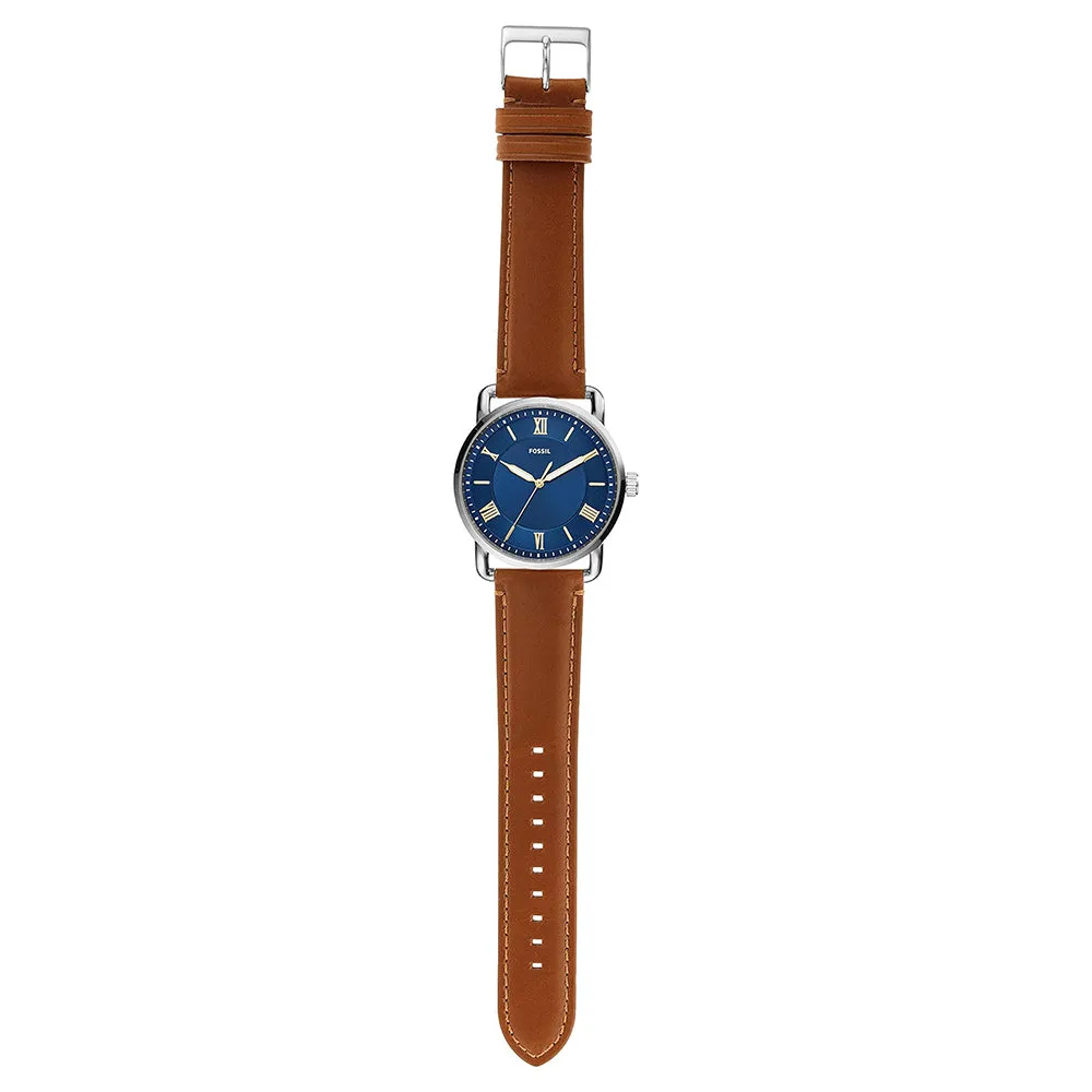 Fossil Men's Blue Dial Brown Genuine Leather Band Analog Quartz Watch - FS5661