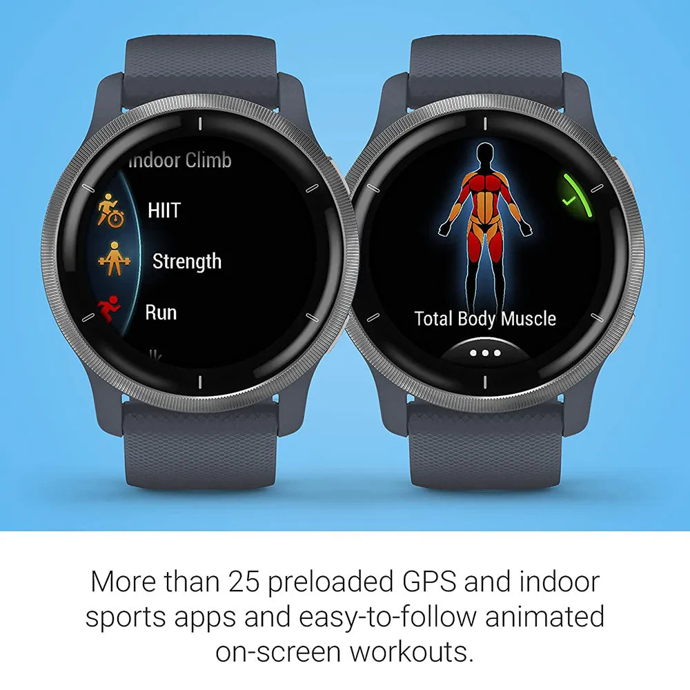 Garmin Venu 2 Silver Stainless Steel Bezel with Granite Blue Case and Silicone Band GPS Smartwatch - 010-02430-00