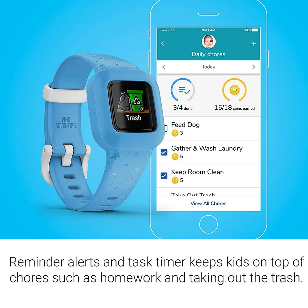 Garmin vivofit Fitness Tracker for Kids Swim Friendly Blue Stars Silicone Band Smart Watch - 010-02441-22