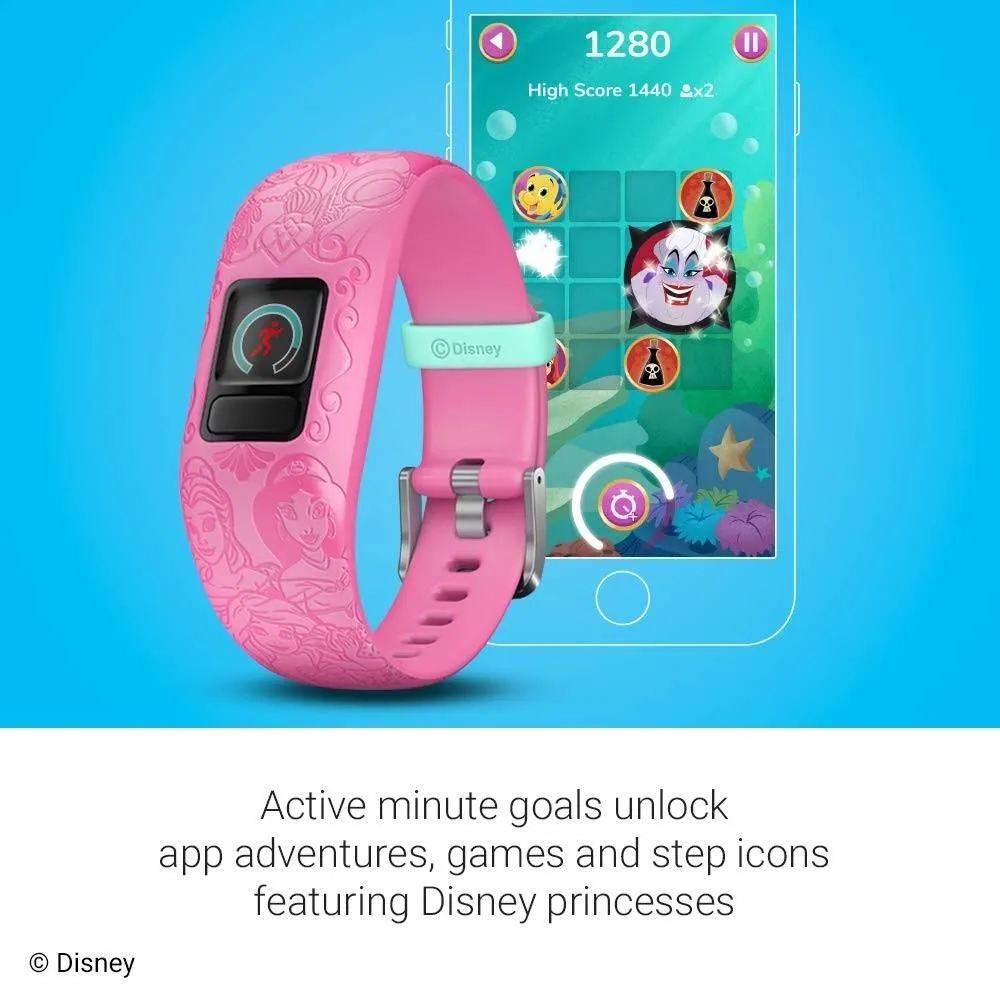 Garmin Vívofit Jr 2 Kids Pink Silicone Band Fitness/activity Tracker Disney Princess Smart Watch - 010-01909-33