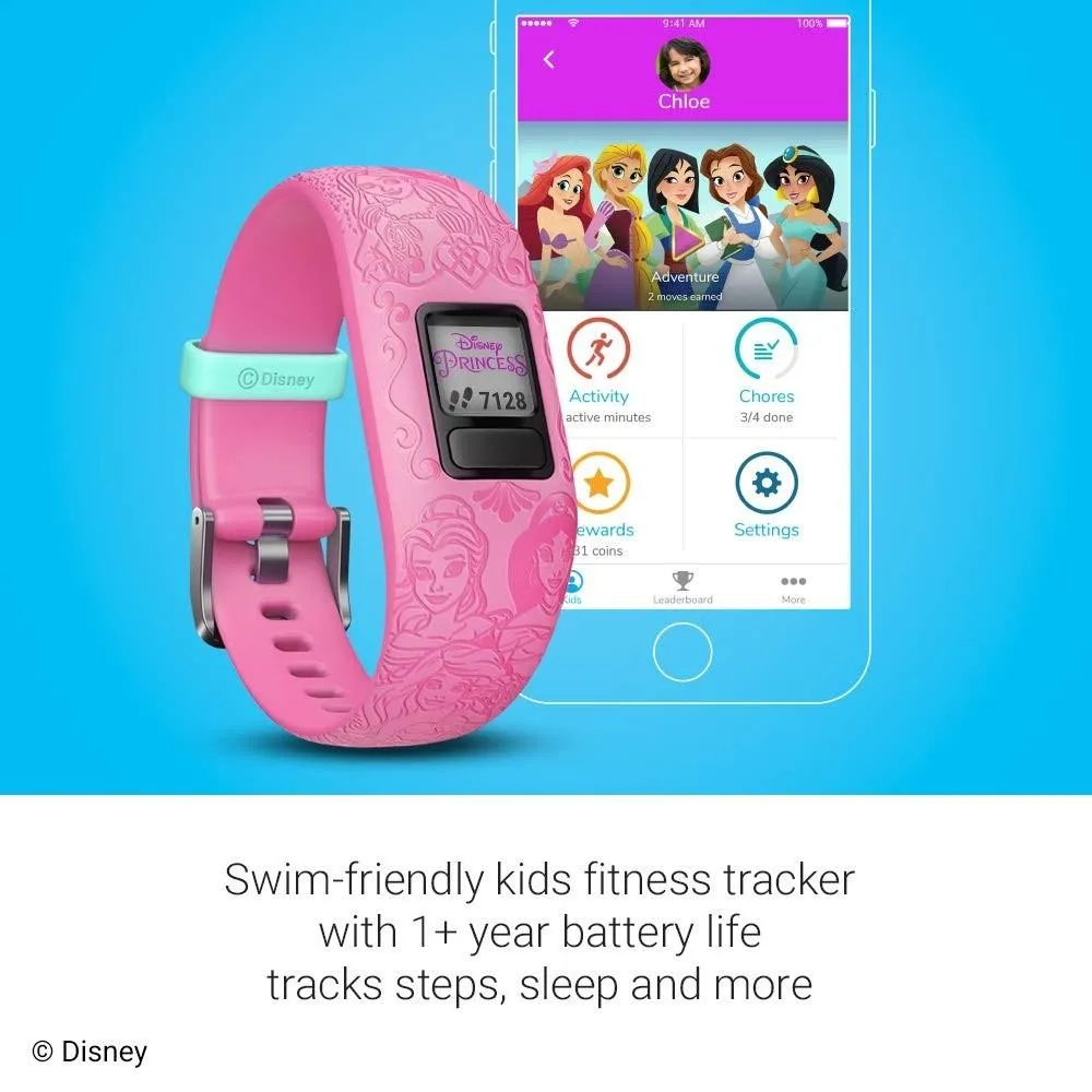 Garmin Vívofit Jr 2 Kids Pink Silicone Band Fitness/activity Tracker Disney Princess Smart Watch - 010-01909-33