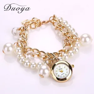 Gold Pearls Crystal Luxury Bracelet Quartz Watches Fashion Women Dress Casual Wristwatch Business Vintage Cartoon Sport Watch