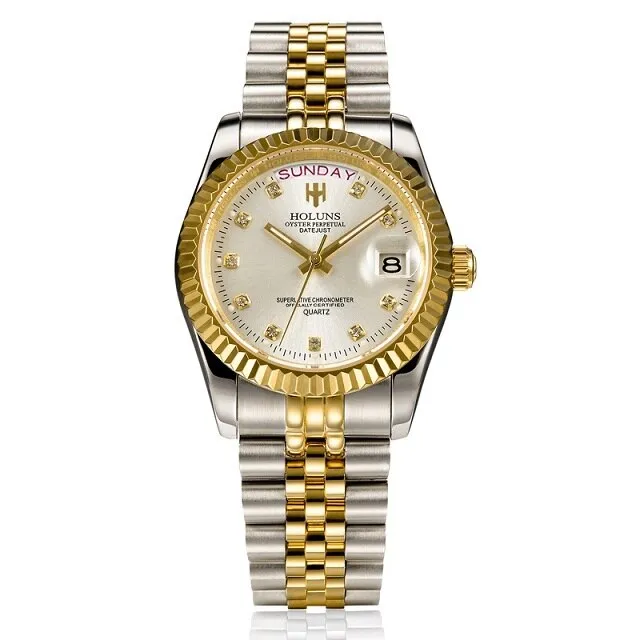 Holuns Men Watches Luxury Top Brand Gold Diamond Role Quartz Calendar Relogio Masculino Wrist Watch Clock