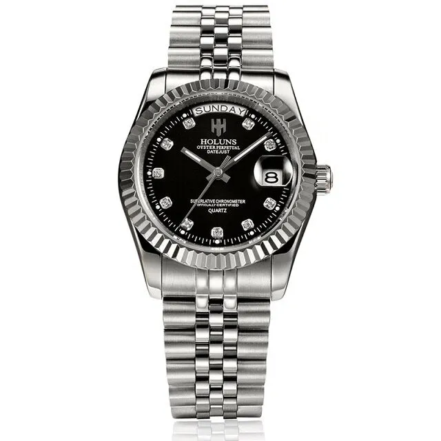 Holuns Men Watches Luxury Top Brand Gold Diamond Role Quartz Calendar Relogio Masculino Wrist Watch Clock