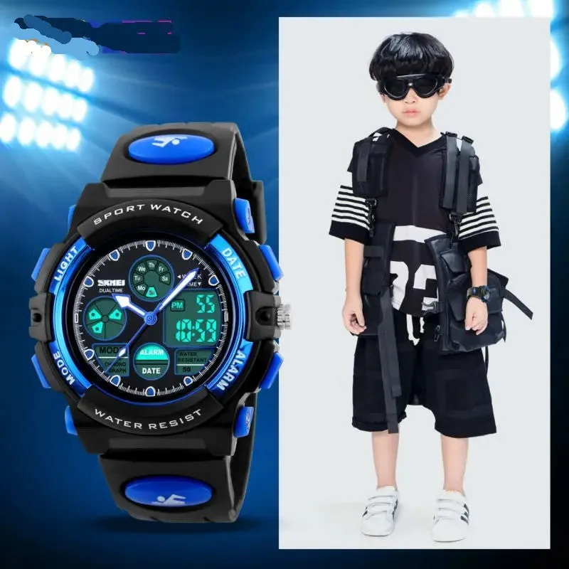 Kids Waterproof Analog Watch LED Multifunction