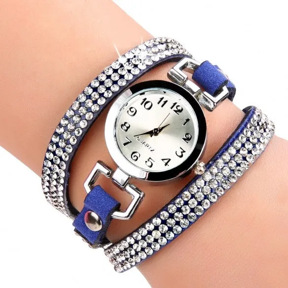 Korean Fashion Women Rhinestone Bracelet Round Dial Analog Quartz Casual Watch Wristwatch
