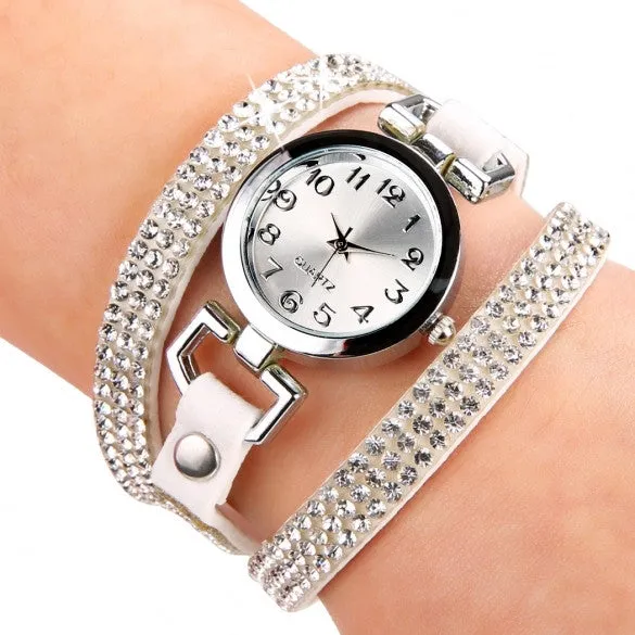 Korean Fashion Women Rhinestone Bracelet Round Dial Analog Quartz Casual Watch Wristwatch