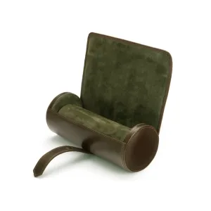 Large Leather Watch Roll - Brown With Green