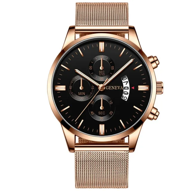 Luxury Watches Stainless Steel Mesh Belt Calendar Date Quartz Wristwatch