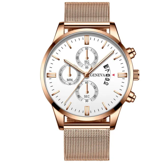 Luxury Watches Stainless Steel Mesh Belt Calendar Date Quartz Wristwatch