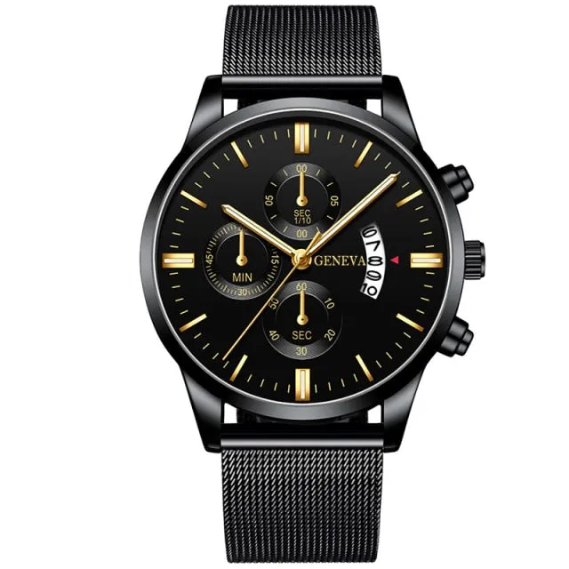 Luxury Watches Stainless Steel Mesh Belt Calendar Date Quartz Wristwatch