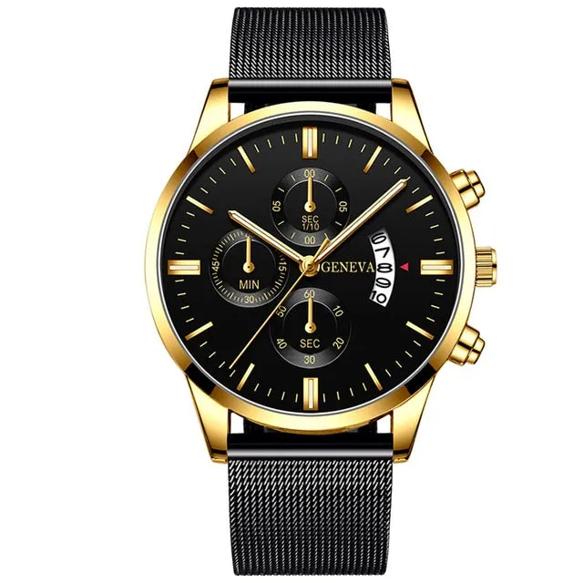 Luxury Watches Stainless Steel Mesh Belt Calendar Date Quartz Wristwatch
