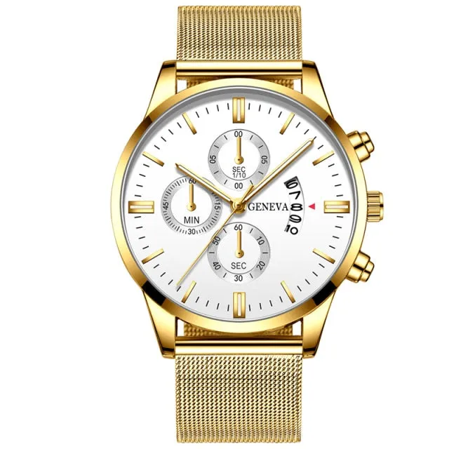 Luxury Watches Stainless Steel Mesh Belt Calendar Date Quartz Wristwatch