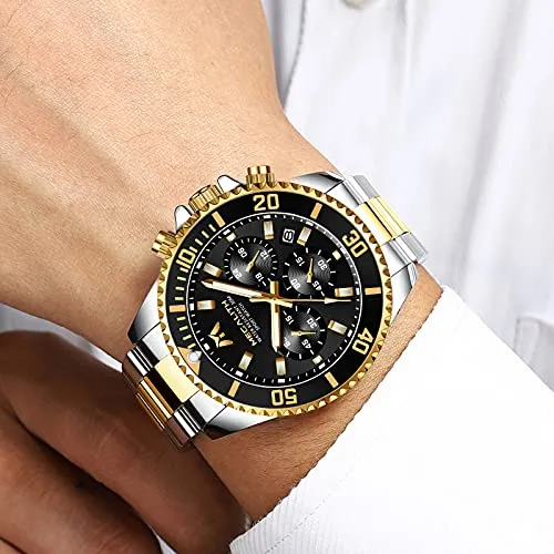 MEGALITH Mens Watches with Stainless Steel Waterproof Analog Quartz Fashion Business Chronograph Watches for Men, Auto Date