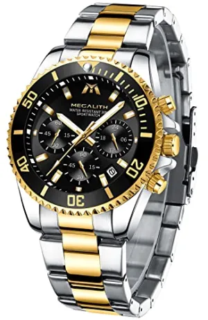MEGALITH Mens Watches with Stainless Steel Waterproof Analog Quartz Fashion Business Chronograph Watches for Men, Auto Date